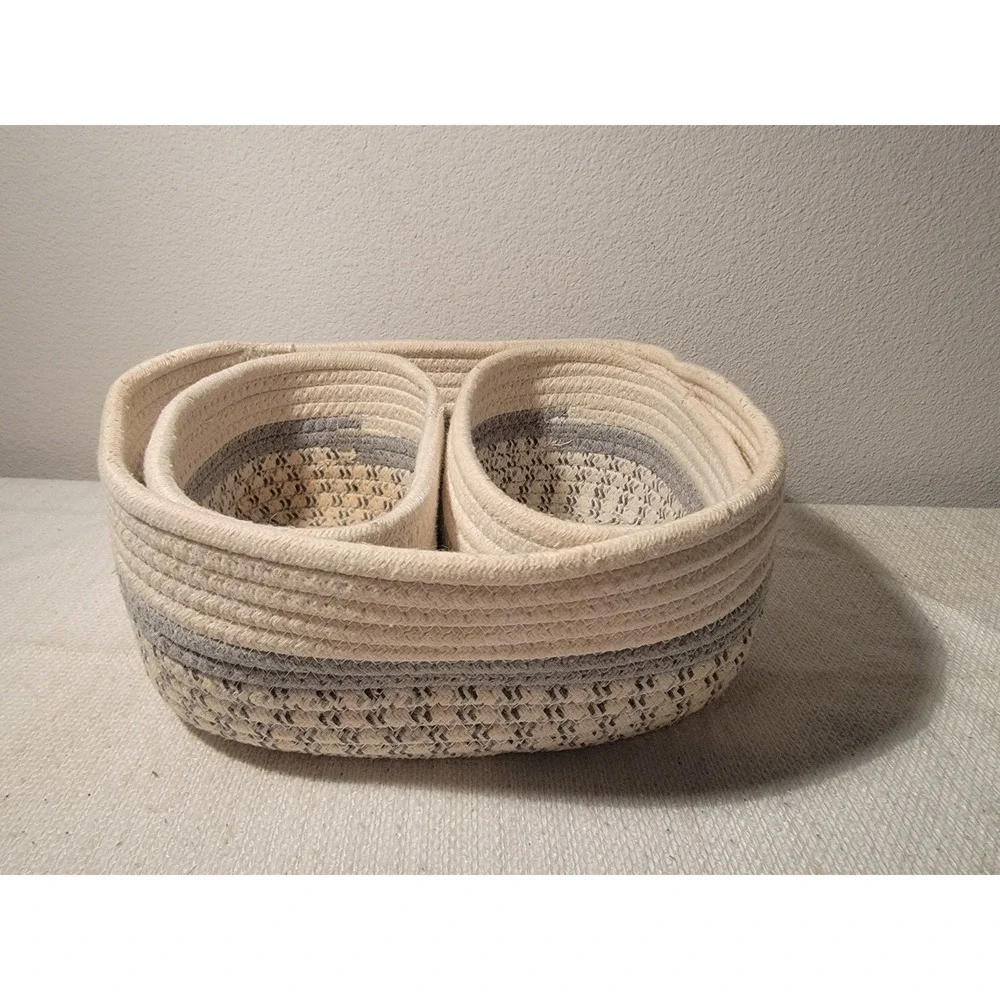 SET 3 Cotton Rope Baskets Woven‎ Basket Makeup Basket Bin Multipurpose Container